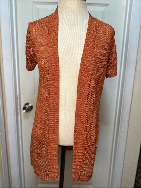 august silk Sweaters - August Silk Orange Metallic Open Knit Short Sleeve  Cardigan Size Petite small
